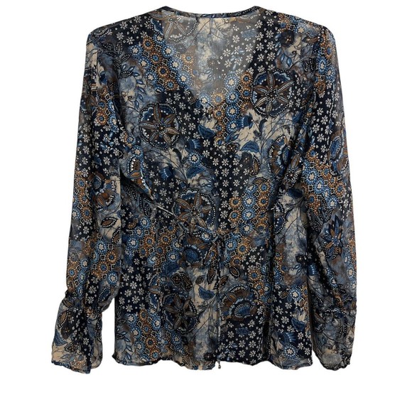 Vintage Sheer Boho Blouse Fashion Bug Ruffled Sleeves Ties In Back | Size L - Picture 2 of 9